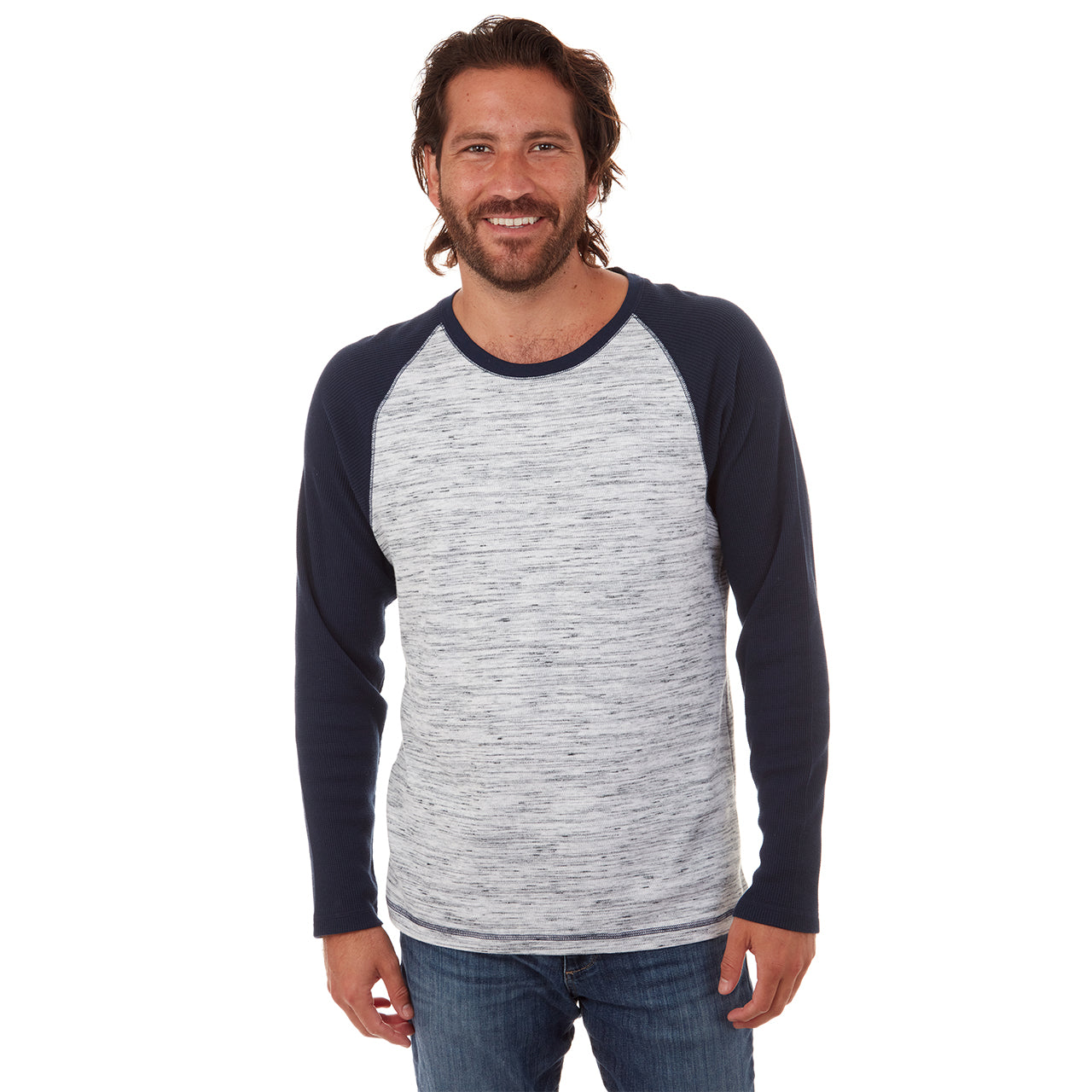 Channing Thermal Crew Neck in Lake Blue, showcasing long sleeves and a comfortable fit, made from eco-friendly materials.