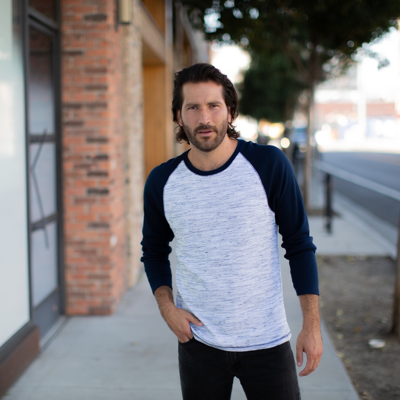 Channing Thermal Crew Neck in Lake Blue, showcasing long sleeves and a comfortable fit, made from eco-friendly materials.