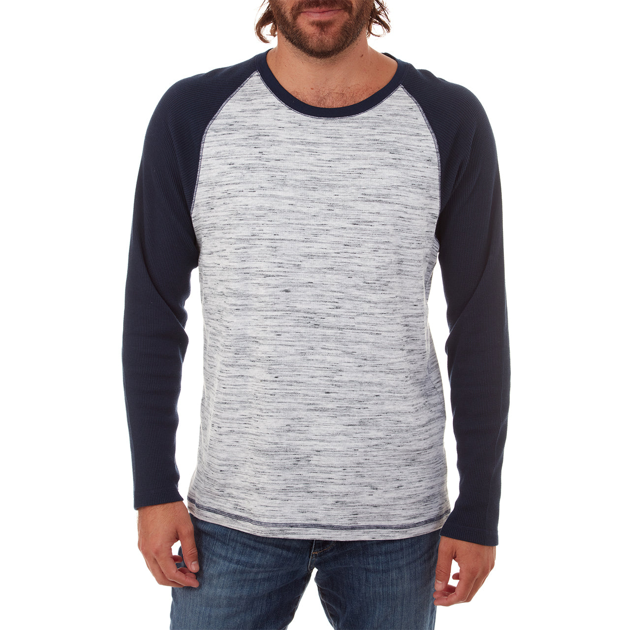 Channing Thermal Crew Neck in Lake Blue, showcasing long sleeves and a comfortable fit, made from eco-friendly materials.