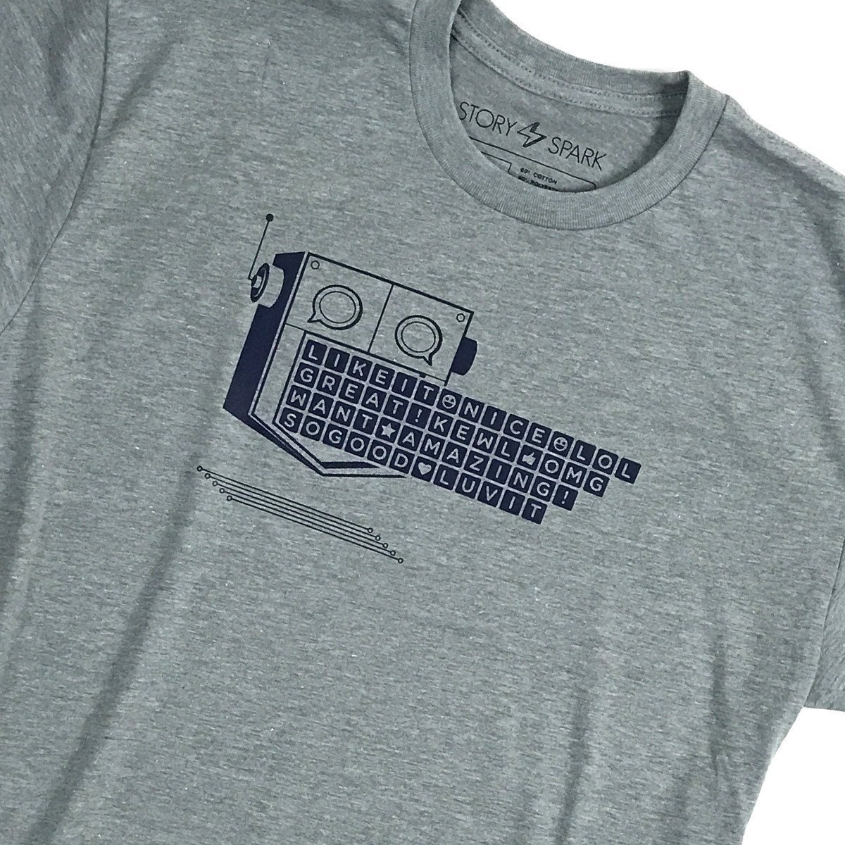 Chatbot T-Shirt in heather grey with circuitry sleeve print, showcasing a modern and stylish design.