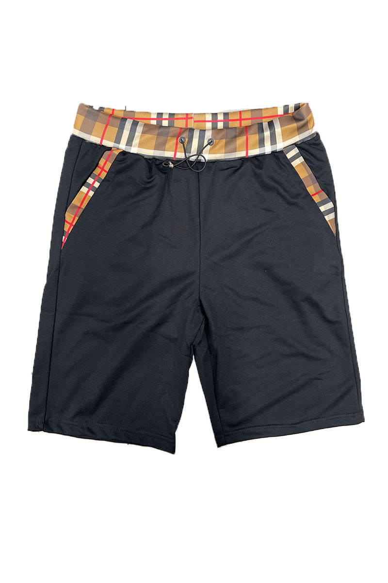 Checkered Detail Shorts featuring a plaid waist, solid body, and elastic waistband, perfect for summer wear.