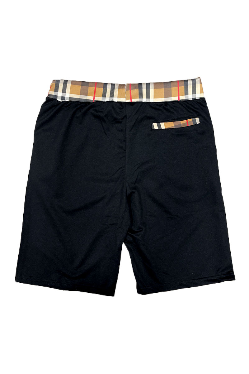 Checkered Detail Shorts featuring a plaid waist, solid body, and elastic waistband, perfect for summer wear.