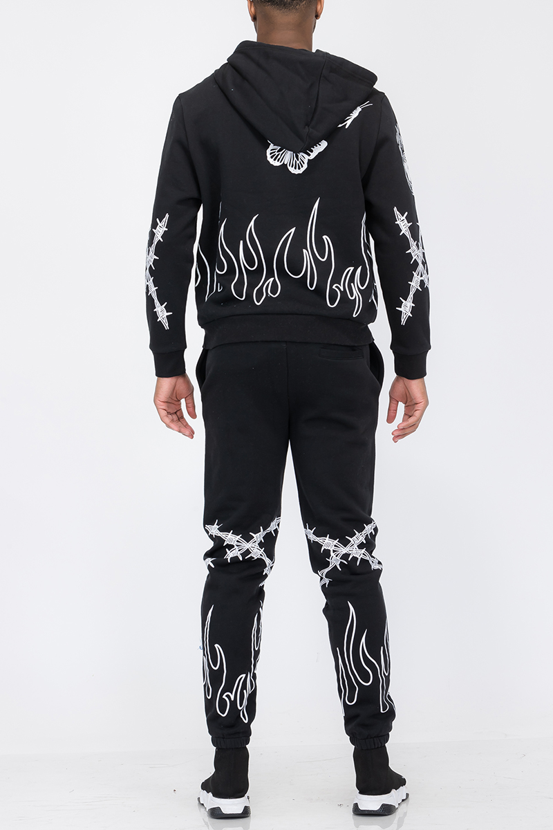 Chenille Flame Sweat Suit featuring a soft fabric blend with a stylish digital print and elastic waist design.