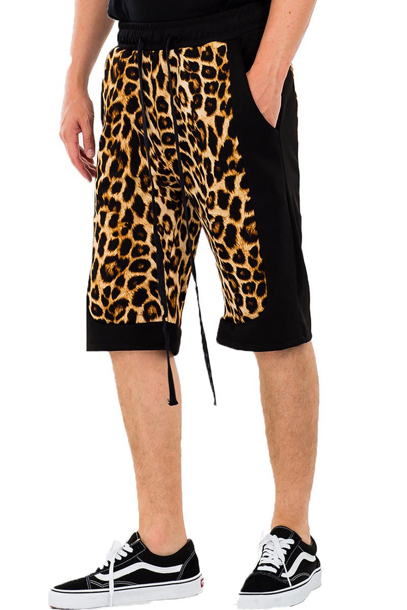 Cheetah Block Shorts featuring a trendy design with pockets, made from polyester and spandex.