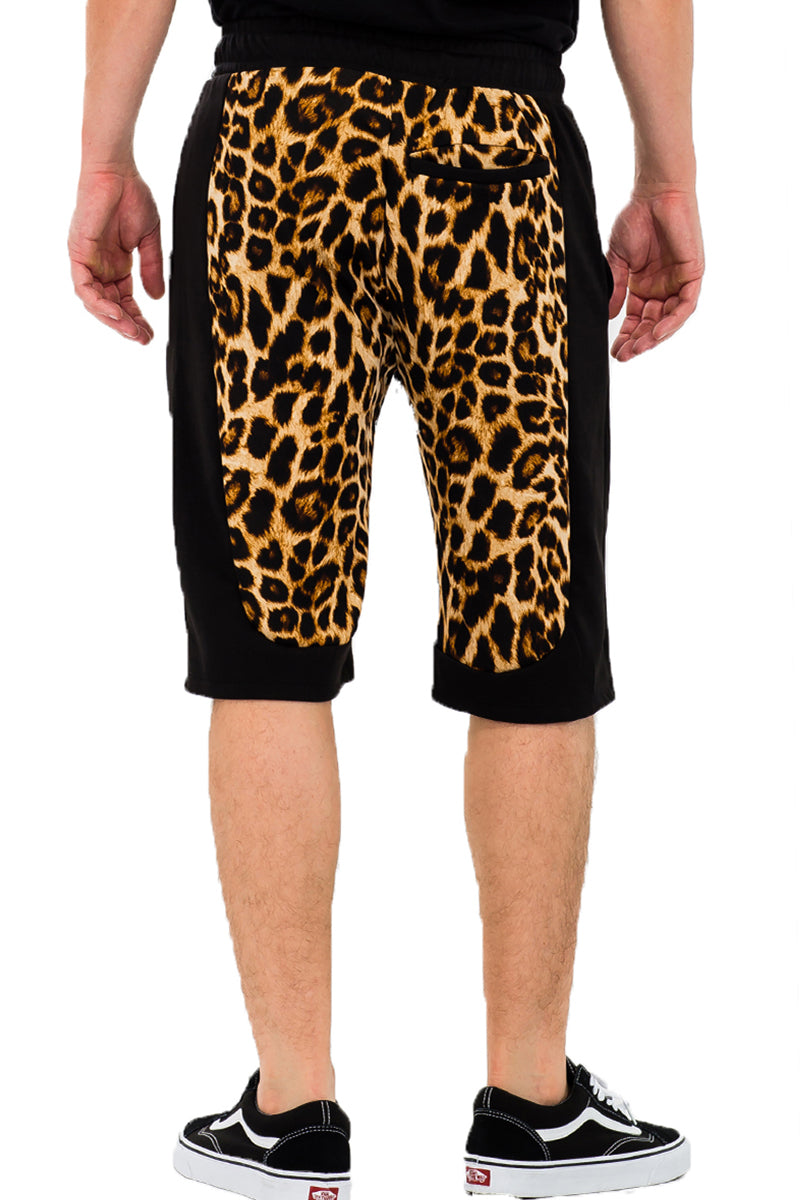 Cheetah Block Shorts featuring a trendy design with pockets, made from polyester and spandex.