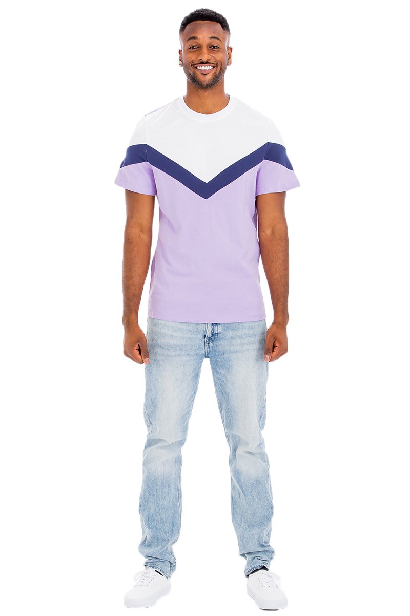 Chevron Colorblock T-shirt in vibrant colors, showcasing a modern design and comfortable fit.