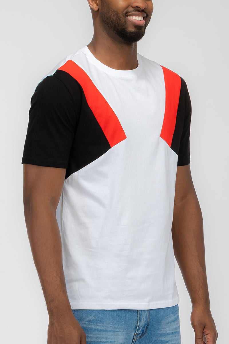 Chevy Color Block Tee featuring a three-way color block design in soft cotton fabric.