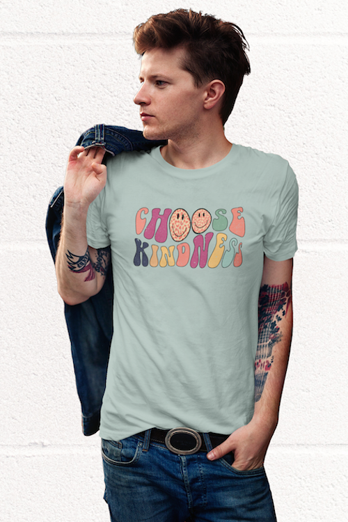 Choose Kindness T-Shirt made from soft ring-spun cotton, featuring a stylish design suitable for all genders.