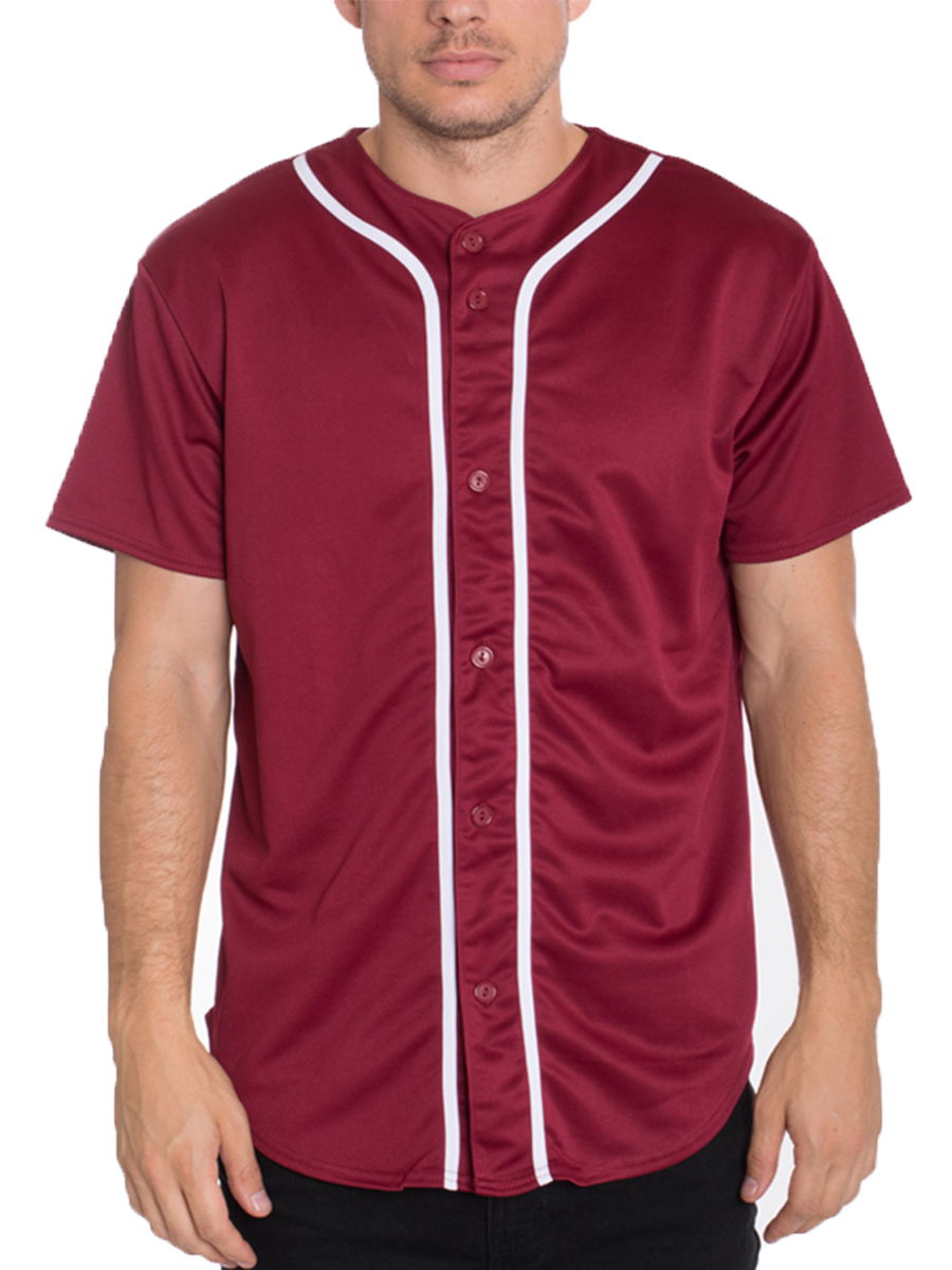 Classic Baseball Jersey with colored piping and button-down design, made from 100% polyester, ideal for customization.