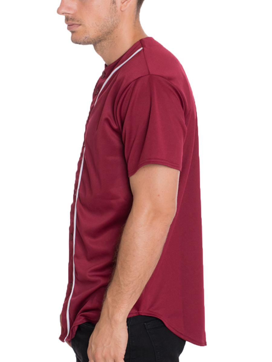 Classic Baseball Jersey with colored piping and button-down design, made from 100% polyester, ideal for customization.