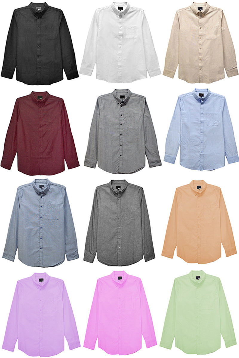 Classic Long Sleeve Shirt with single chest pocket, button-down style, made from cotton and polyester blend, displayed on a model.