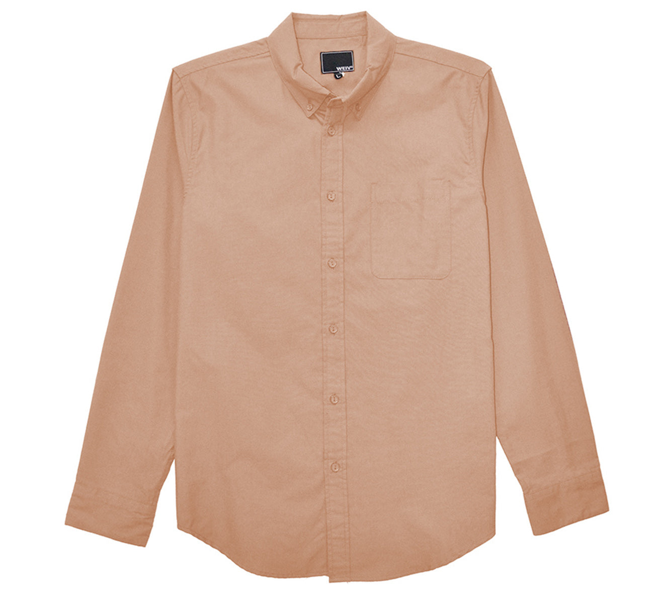 Classic Long Sleeve Shirt with single chest pocket, button-down style, made from cotton and polyester blend, displayed on a model.