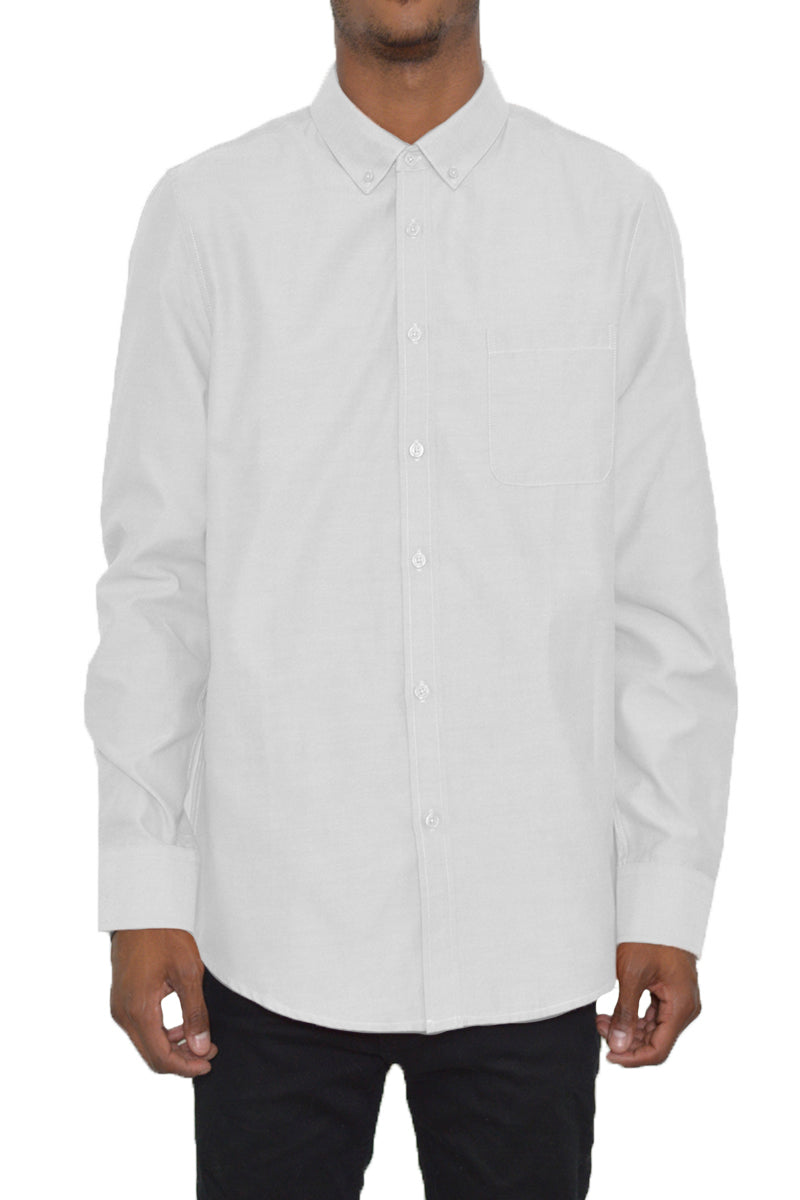 Classic Long Sleeve Shirt with single chest pocket, button-down style, made from cotton and polyester blend, displayed on a model.