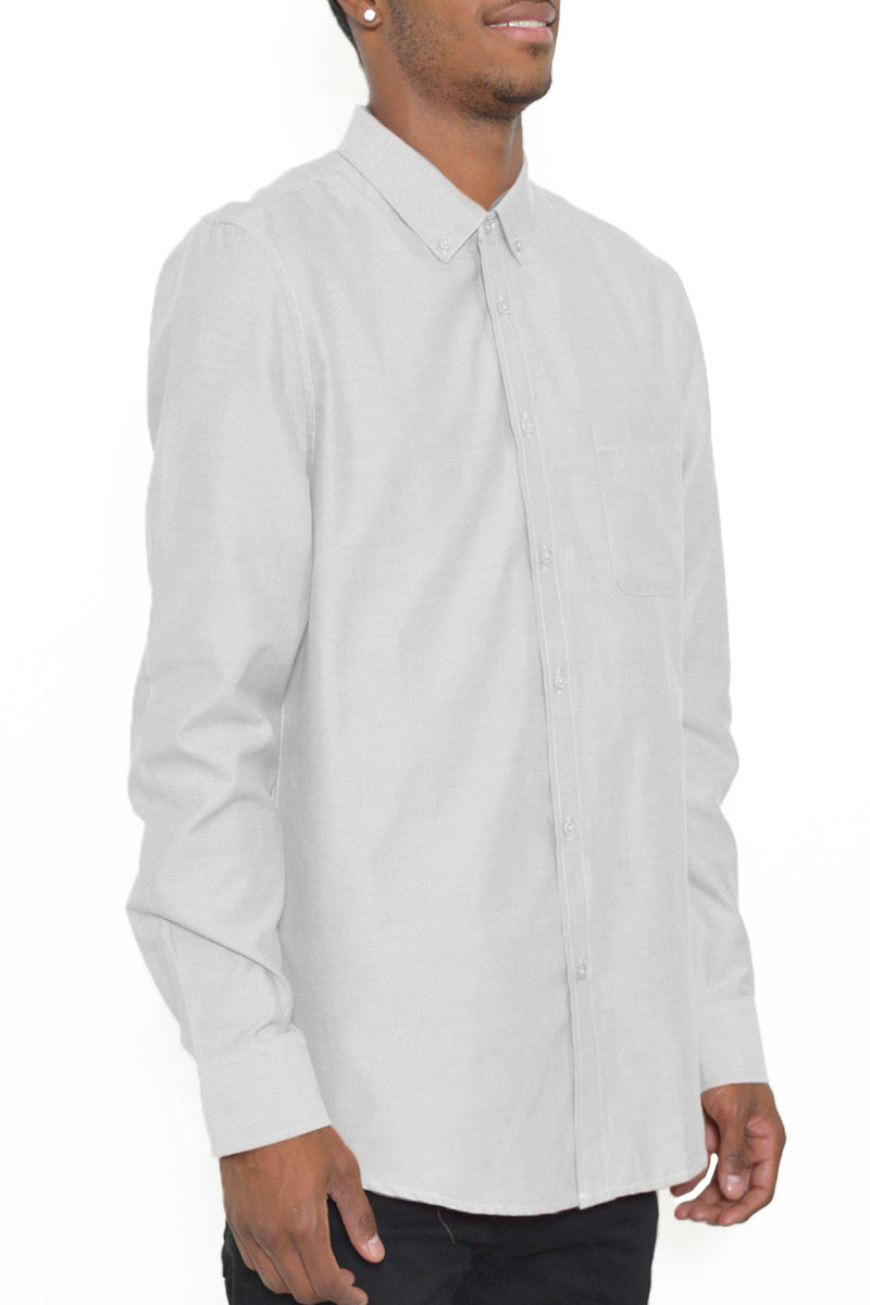 Classic Long Sleeve Shirt with single chest pocket, button-down style, made from cotton and polyester blend, displayed on a model.