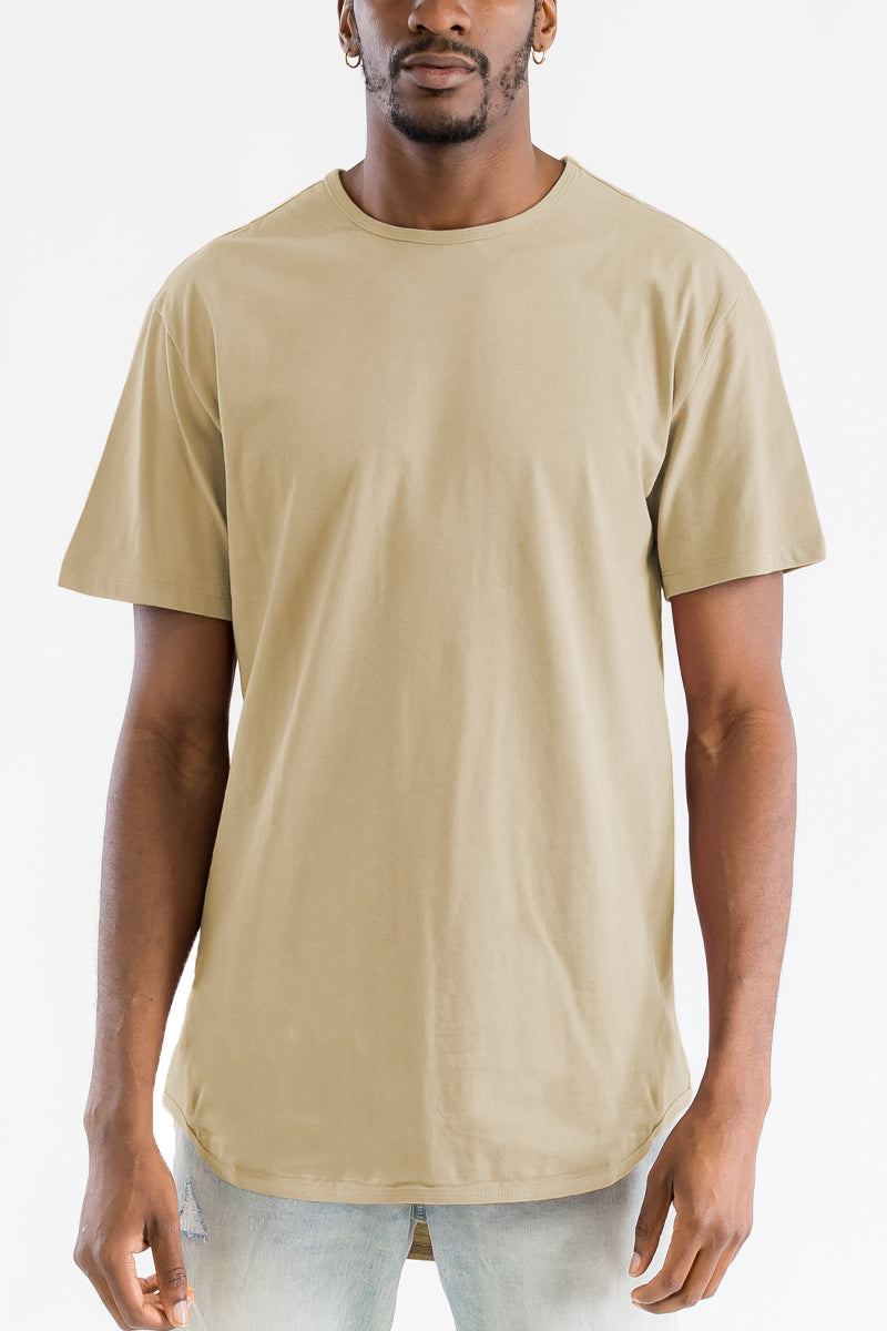 A stylish Classic Scallop Tee featuring a scallop extended rounded edge design, made from 100% cotton, displayed on a mannequin.