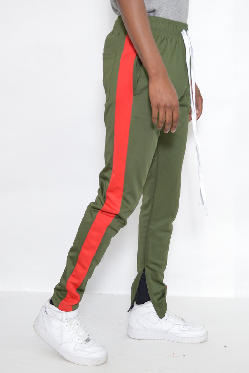 Classic Slim Fit Track Pants featuring a sleek design with a single stripe detail and hidden ankle zipper.