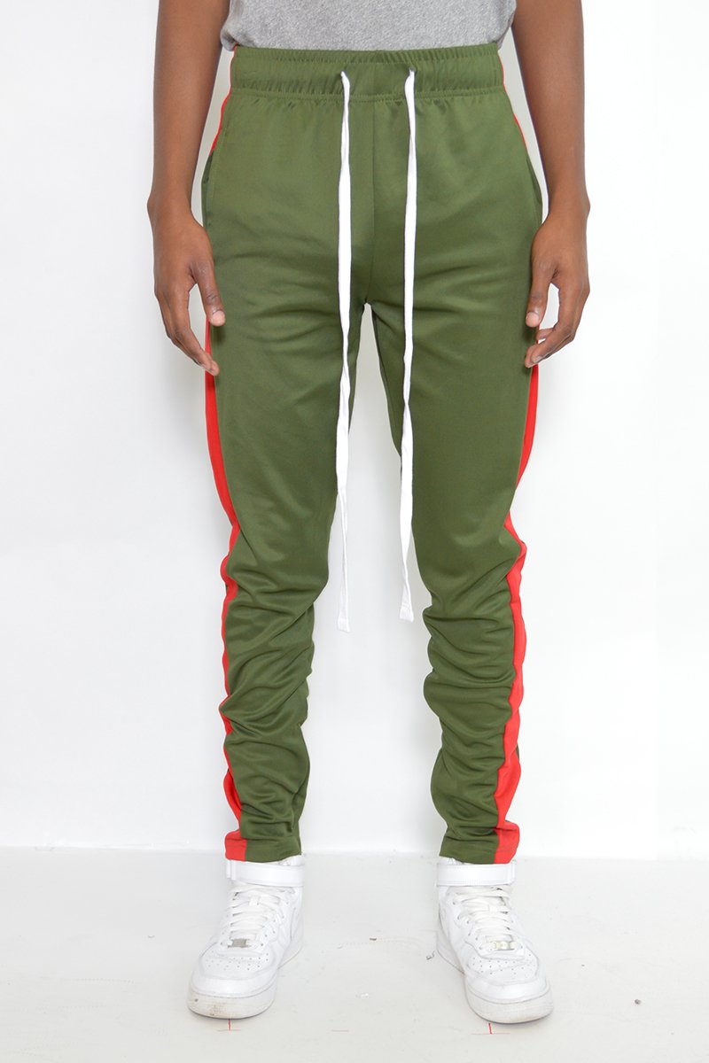 Classic Slim Fit Track Pants featuring a sleek design with a single stripe detail and hidden ankle zipper.