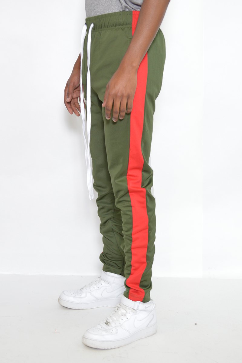 Classic Slim Fit Track Pants featuring a sleek design with a single stripe detail and hidden ankle zipper.