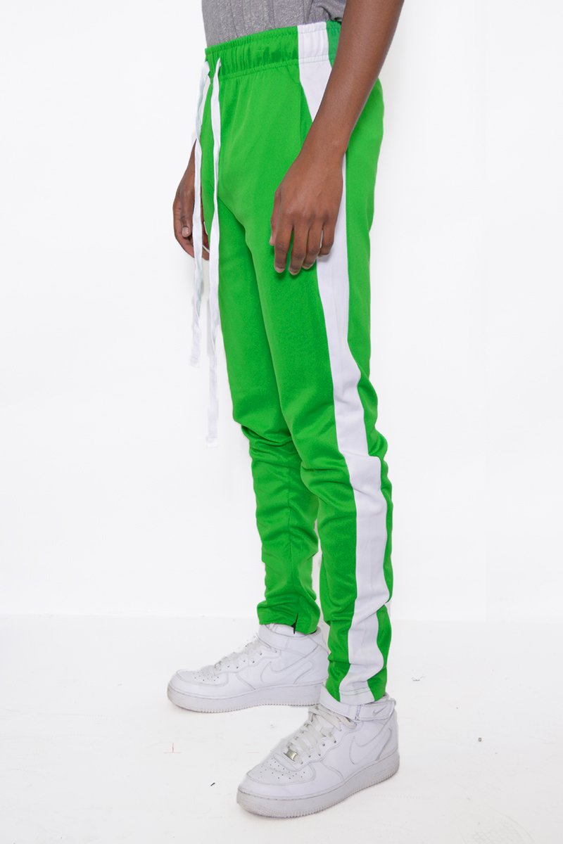 Classic Slim Fit Track Pants featuring a single stripe detail and hidden ankle zipper, designed for comfort and style.