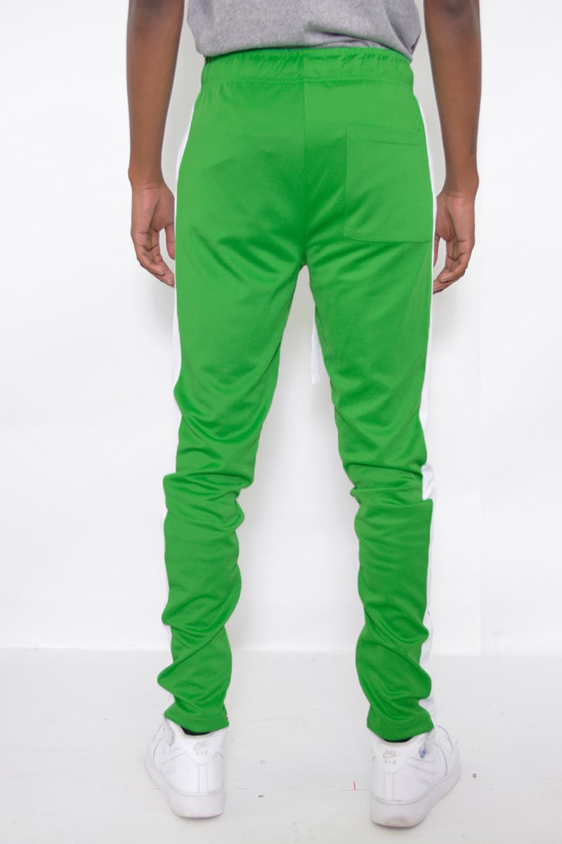 Classic Slim Fit Track Pants featuring a single stripe detail and hidden ankle zipper, designed for comfort and style.