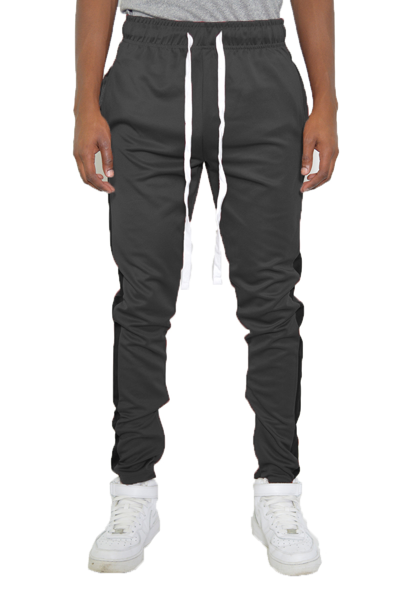 Classic slim fit track pants with single stripe detail and hidden ankle zipper, perfect for workouts and casual wear.