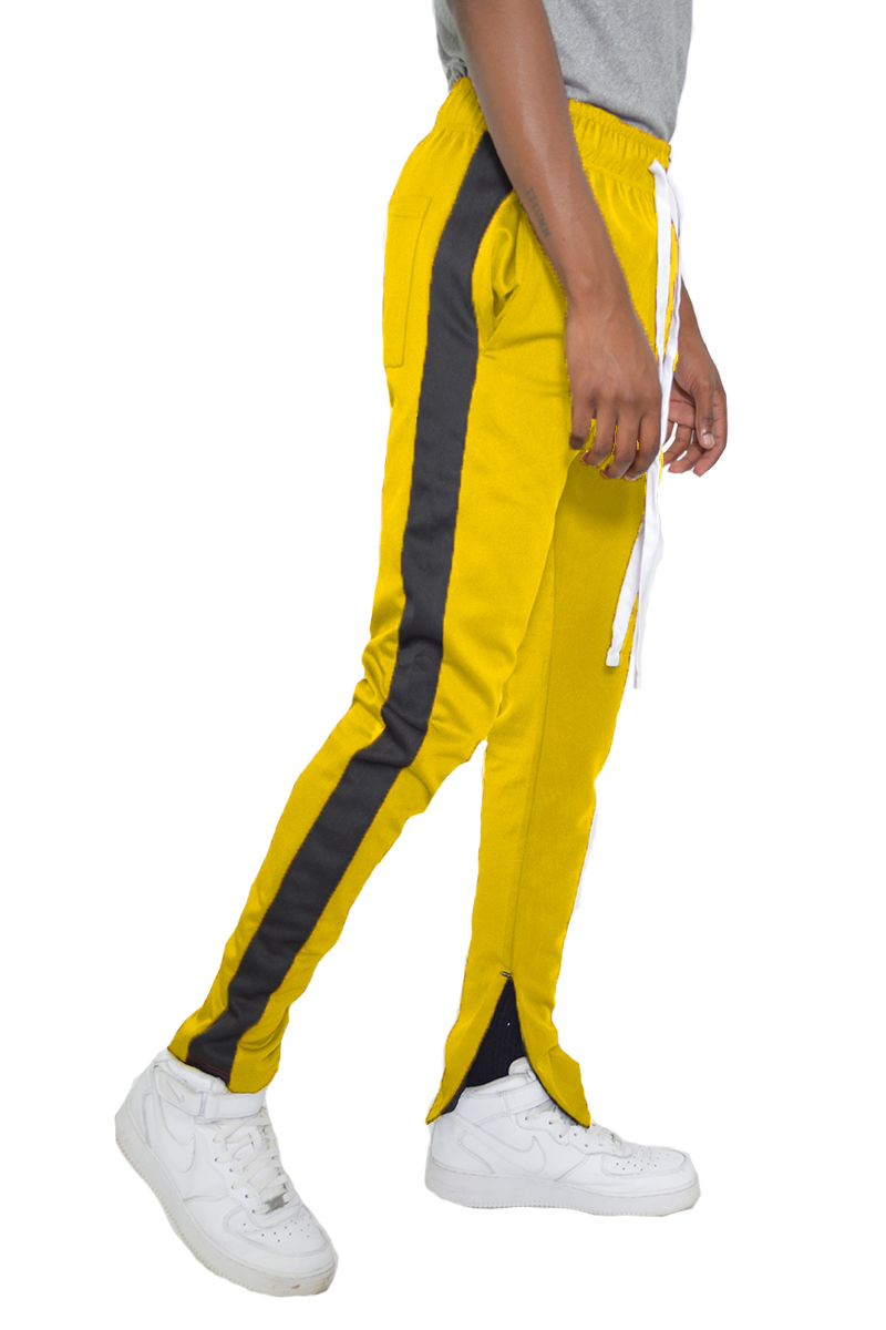 Classic Slim Fit Track Pants with single stripe detail and hidden zippers, perfect for active lifestyles.