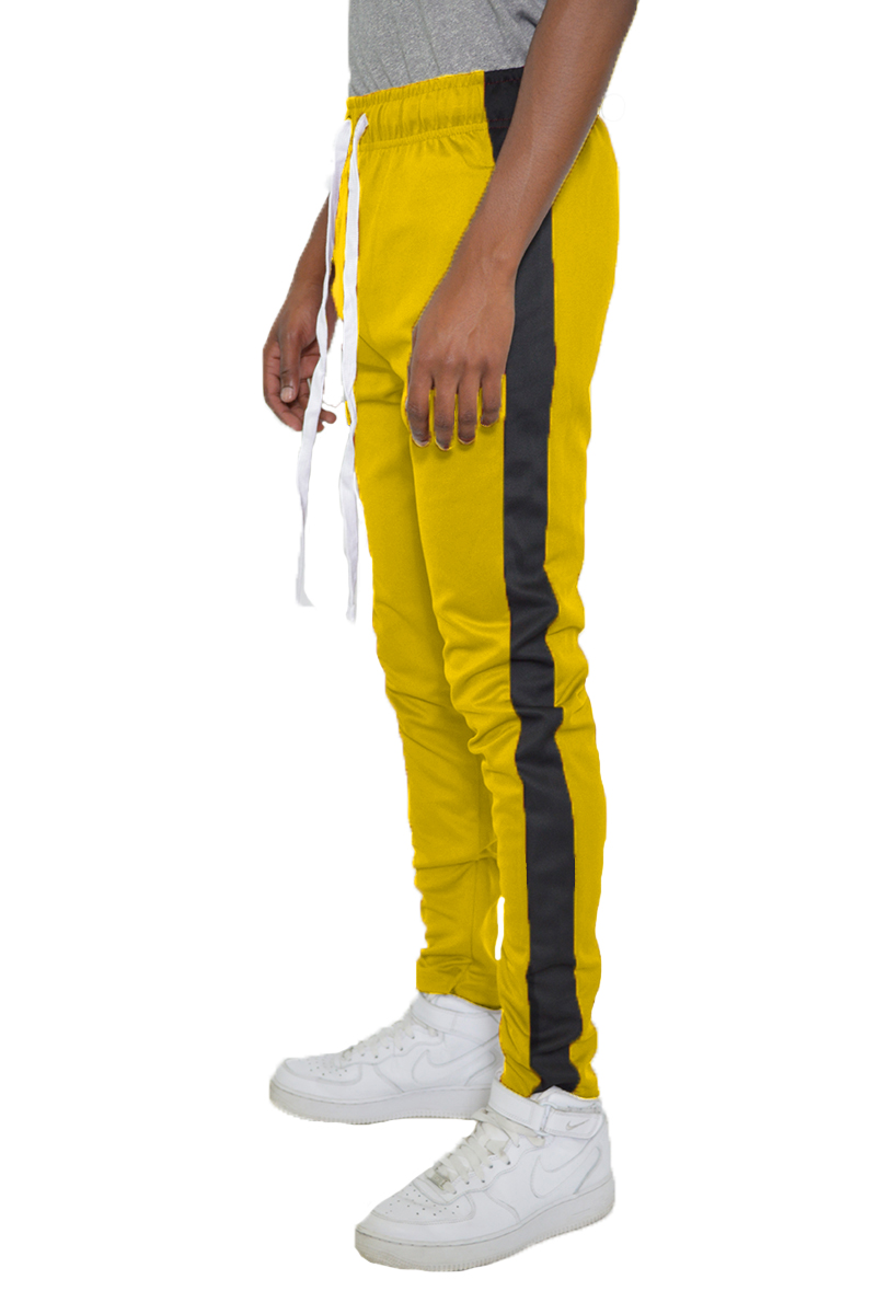 Classic Slim Fit Track Pants with single stripe detail and hidden zippers, perfect for active lifestyles.