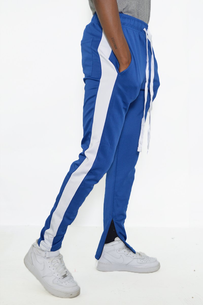 Classic Slim Fit Track Pants featuring a sleek design with a single stripe detail and hidden ankle zipper.