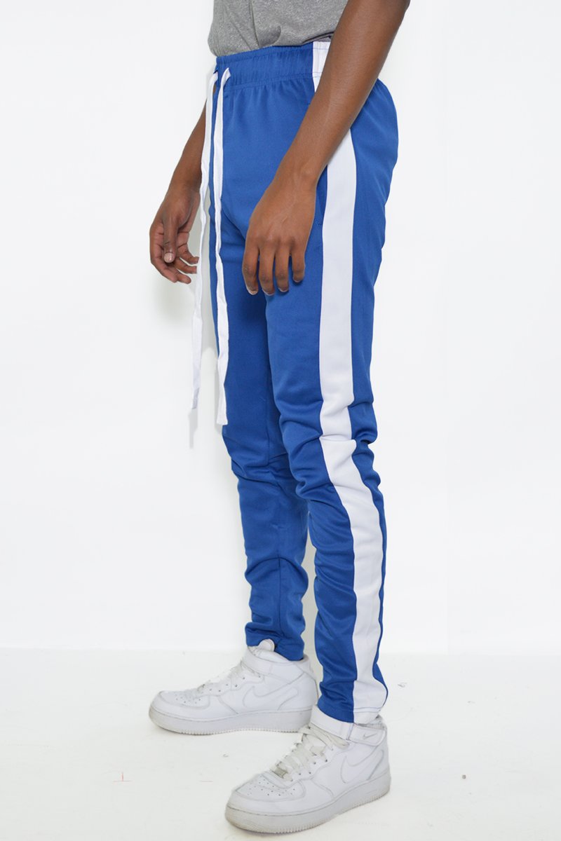 Classic Slim Fit Track Pants featuring a sleek design with a single stripe detail and hidden ankle zipper.