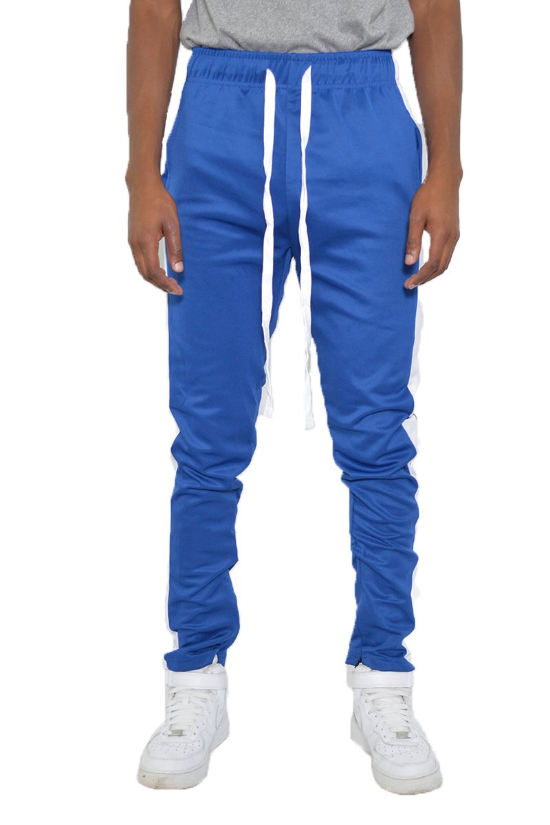 Classic Slim Fit Track Pants featuring a sleek design with a single stripe detail and hidden ankle zipper.