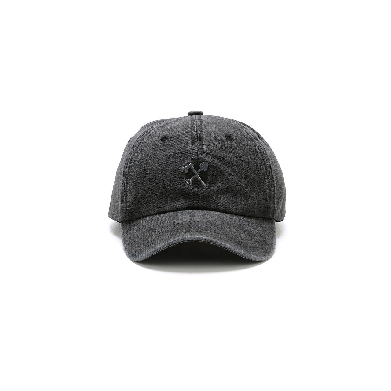 Cody Dad Hat featuring a curved brim, snow-washed finish, and embroidered shovel and ax logo, designed for comfort and style.