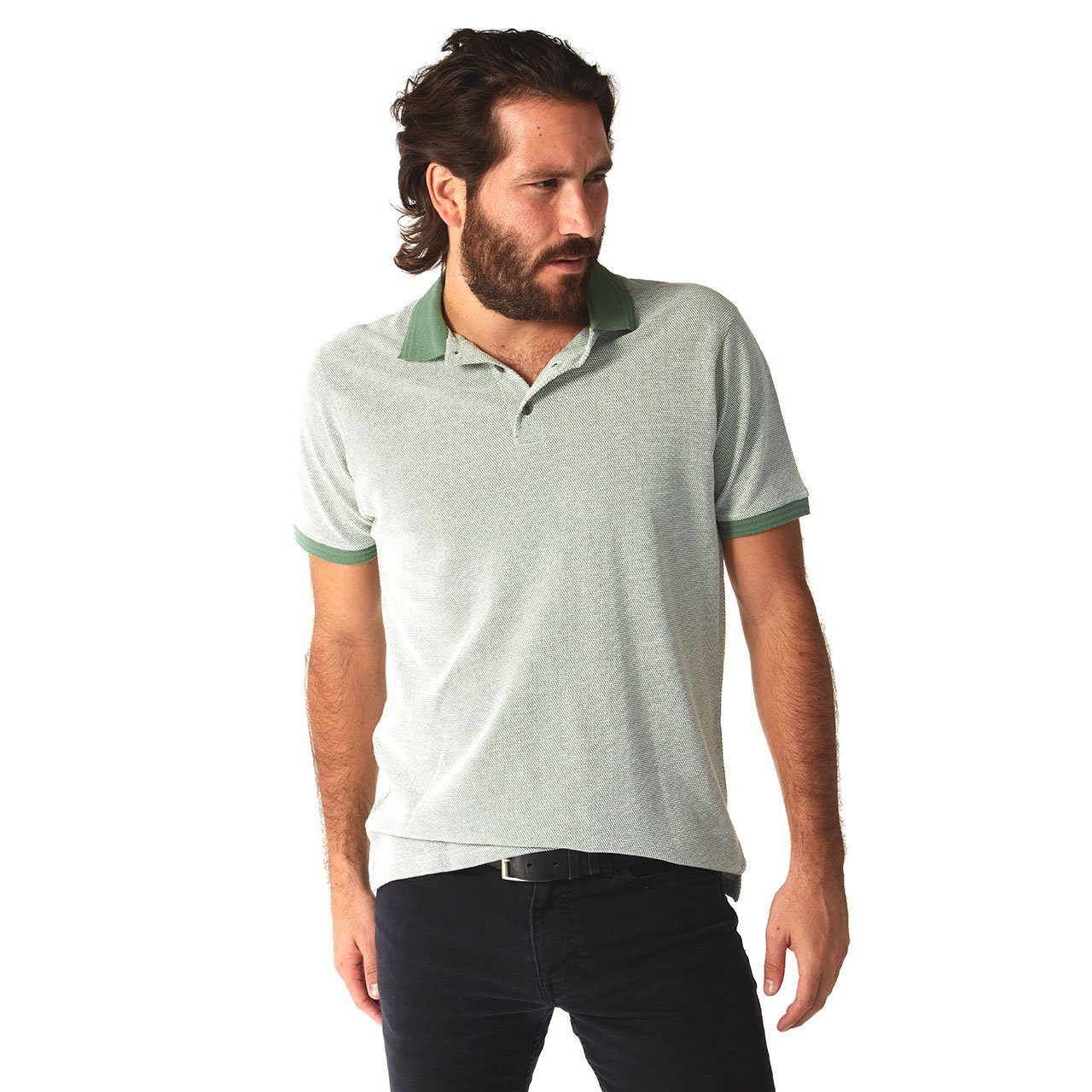 Cole Pique Polo shirt in a stylish short sleeve design, made from 100% cotton with novelty rib detail, showcasing eco-friendly production.