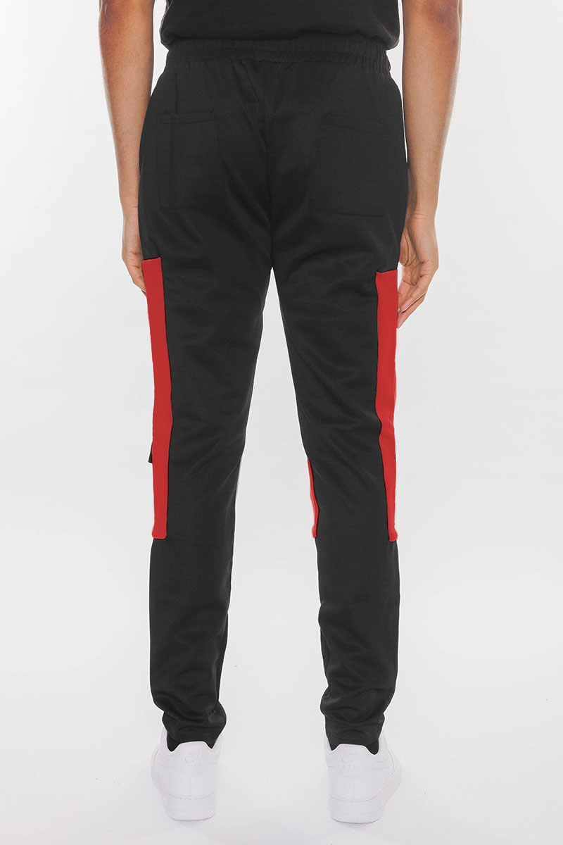 Color Block Cargo Track Pants featuring Velcro closure pouch pockets and ankle zippers, designed for comfort and style.