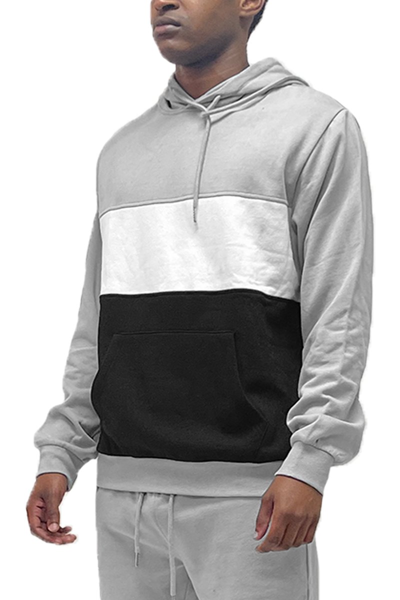 Color Block Pullover Hoodie featuring adjustable drawstring hood and ribbed cuffs in a stylish design.