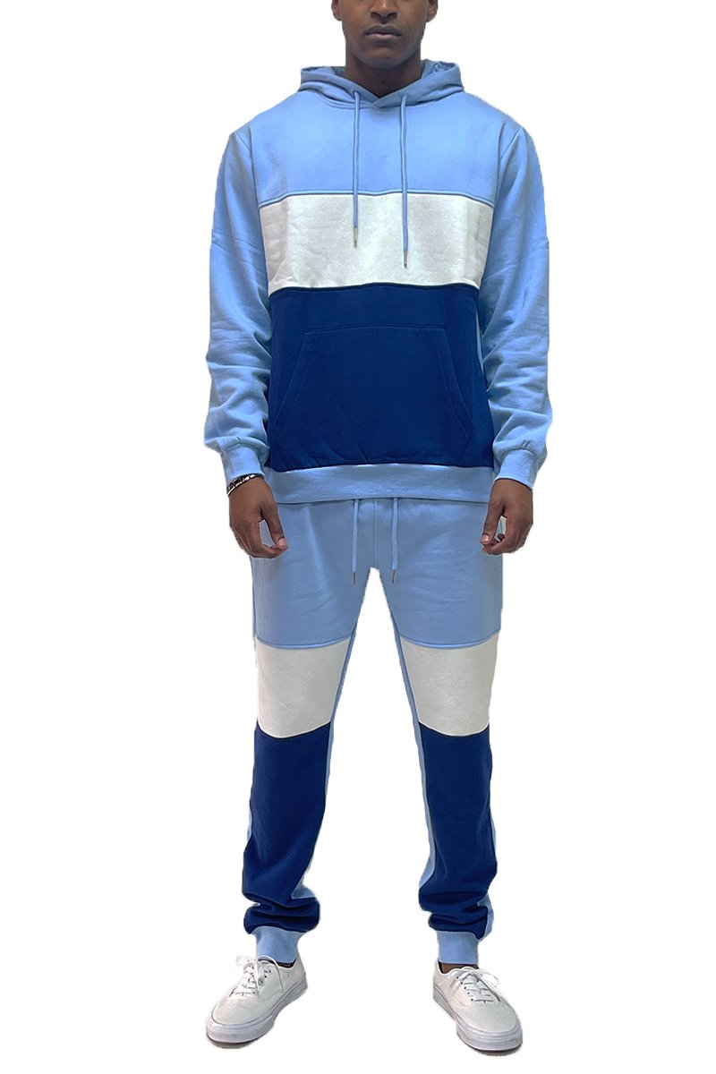 Color Block Sweat Set featuring a pullover hoodie and sweat pants in a trendy design.