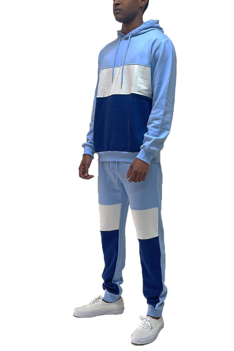 Color Block Sweat Set featuring a pullover hoodie and sweat pants in a trendy design.