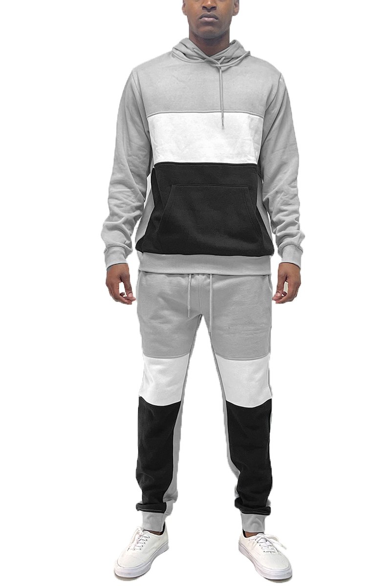 Color Block Sweat Set featuring a pullover hoodie and matching sweat pants in stylish colors.