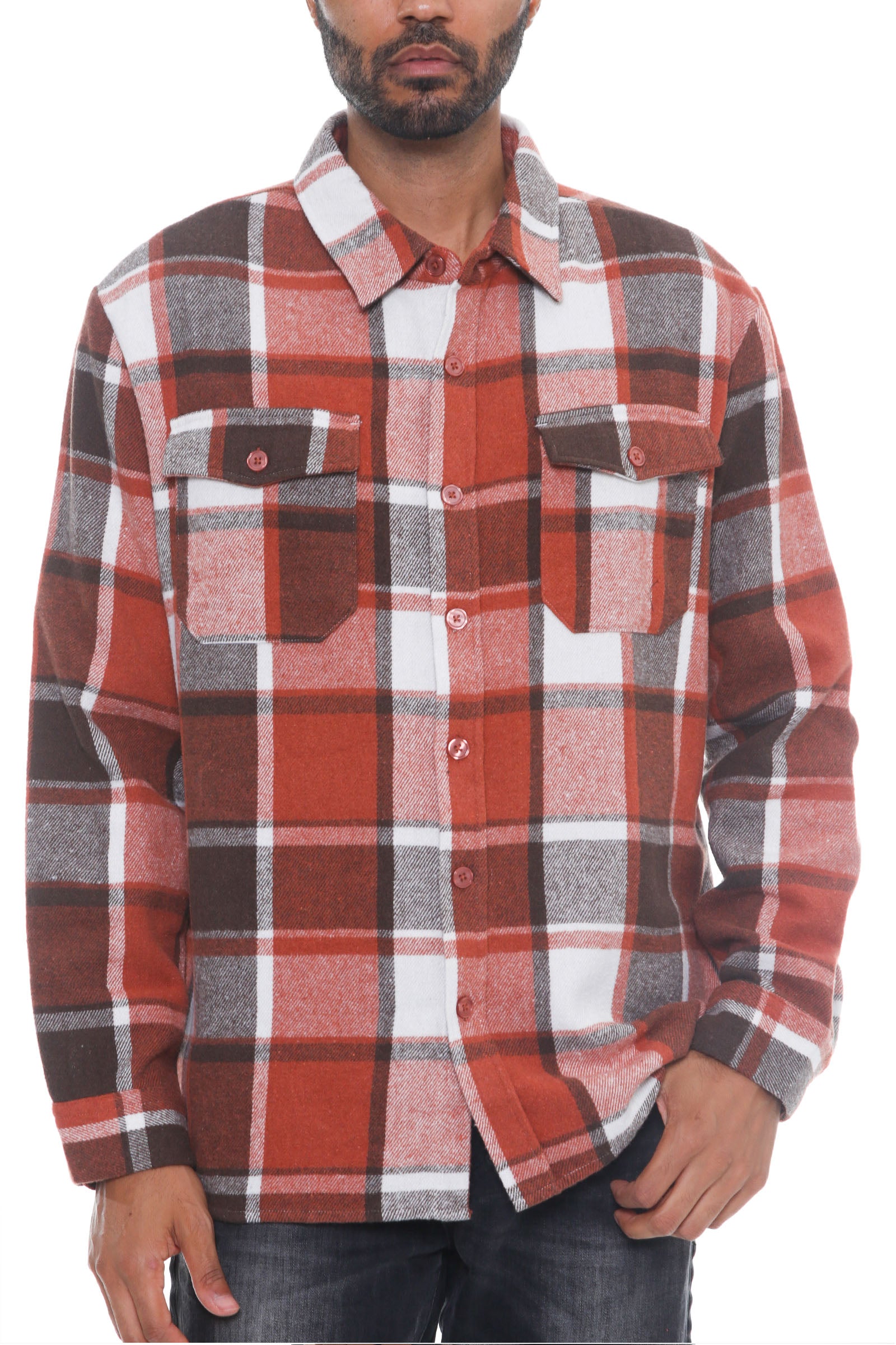 Colton Soft Flannel Shacket featuring a brushed checkered pattern, long sleeves, and chest pockets, perfect for stylish layering.