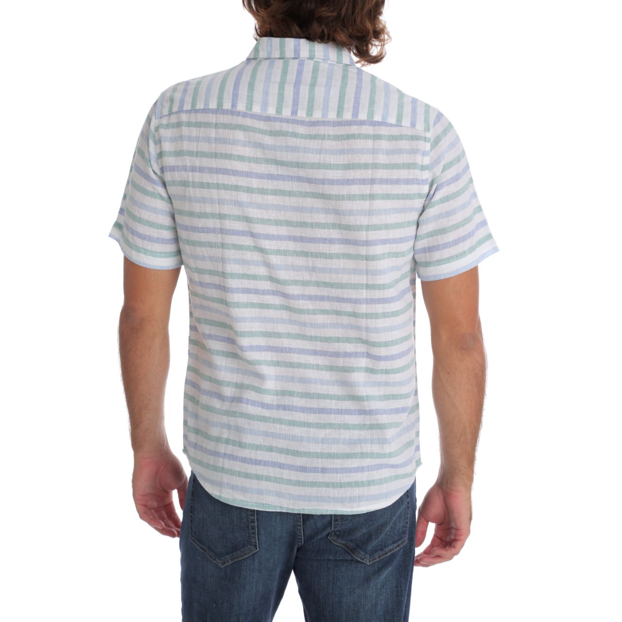 Conrad Linen Cotton Shirt featuring short sleeves and a stylish striped pattern, made from a blend of linen and cotton.