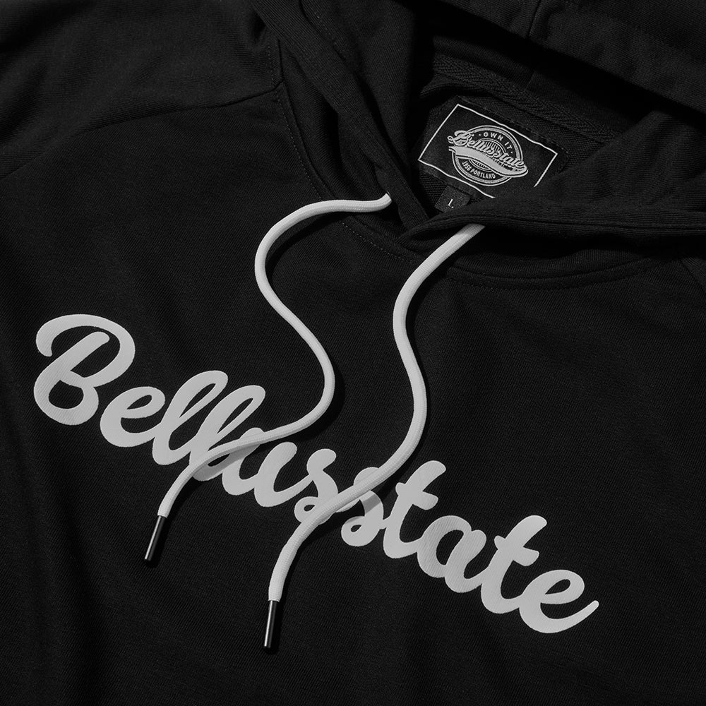 A stylish unisex cotton pullover hoodie featuring the Bellusstate logo and God Bird motif, designed for comfort and functionality.