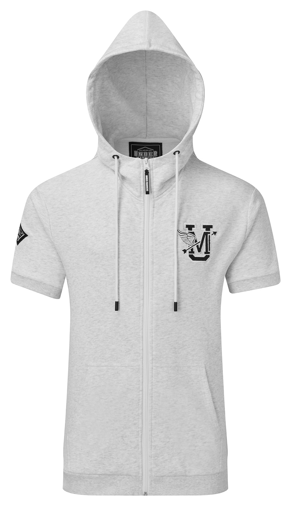 Cotton unisex hoodie featuring UM logo, full front zipper, and embroidered designs.