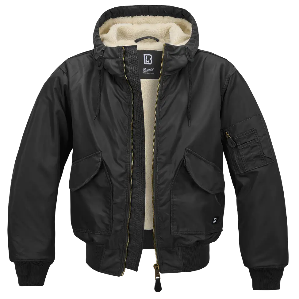 CWU Teddy Hooded Jacket featuring teddy fur lining, durable nylon outer, and multiple pockets for functionality.