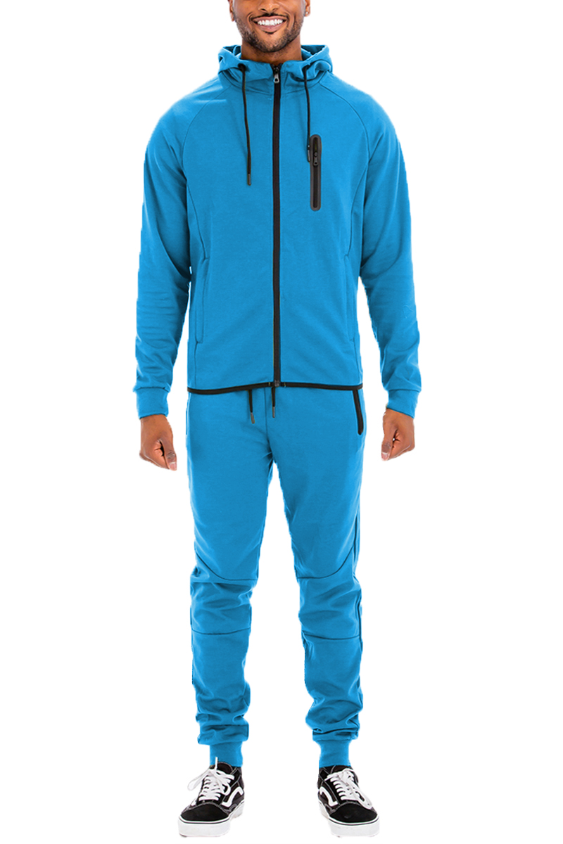 DYNAMIC SOLID SWEAT SET featuring a full zip track jacket and elastic ankle sweat pants in a stylish design.