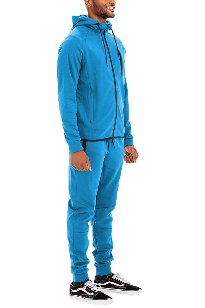 DYNAMIC SOLID SWEAT SET featuring a full zip track jacket and elastic ankle sweat pants in a stylish design.