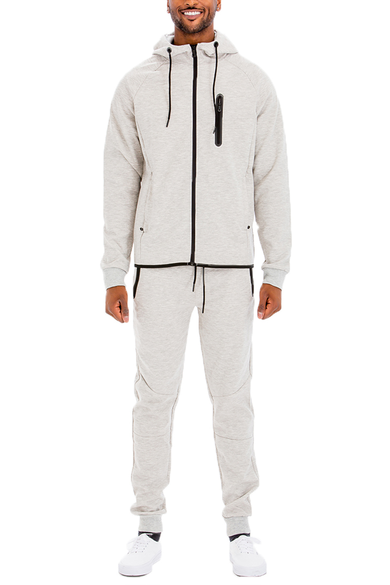 DYNAMIC SOLID SWEAT SET featuring a full zip track jacket and matching elastic ankle sweat pants in a stylish design.