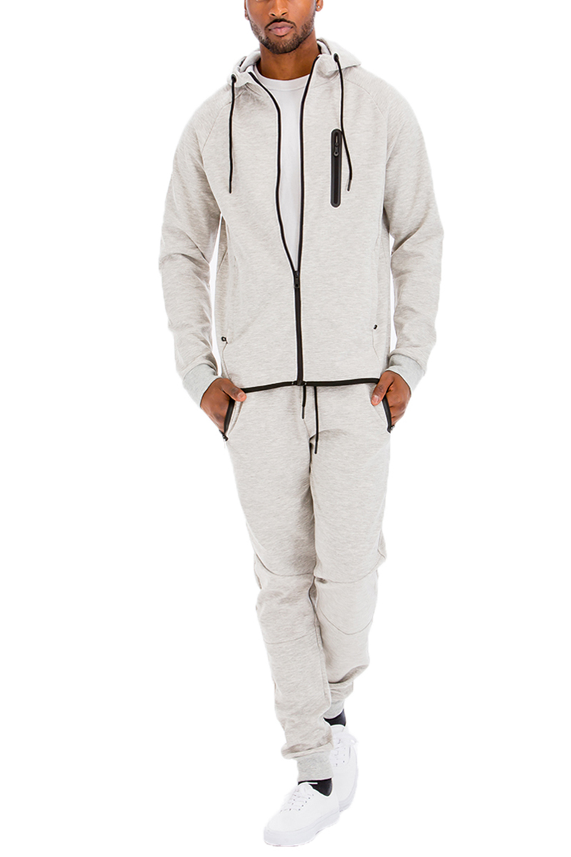 DYNAMIC SOLID SWEAT SET featuring a full zip track jacket and matching elastic ankle sweat pants in a stylish design.