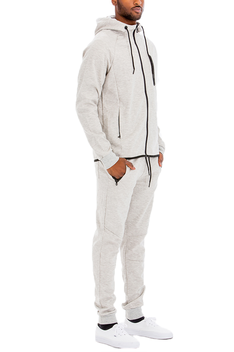 DYNAMIC SOLID SWEAT SET featuring a full zip track jacket and matching elastic ankle sweat pants in a stylish design.