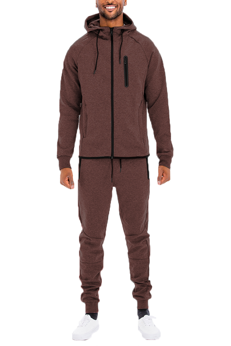 DYNAMIC SOLID SWEAT SET featuring a full zip track jacket and matching elastic ankle sweat pants in a stylish design.