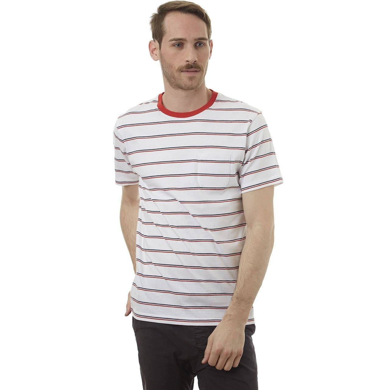 Edgar Striped Tee featuring yarn-dyed stripes, chambray back yolk, and a patch pocket.