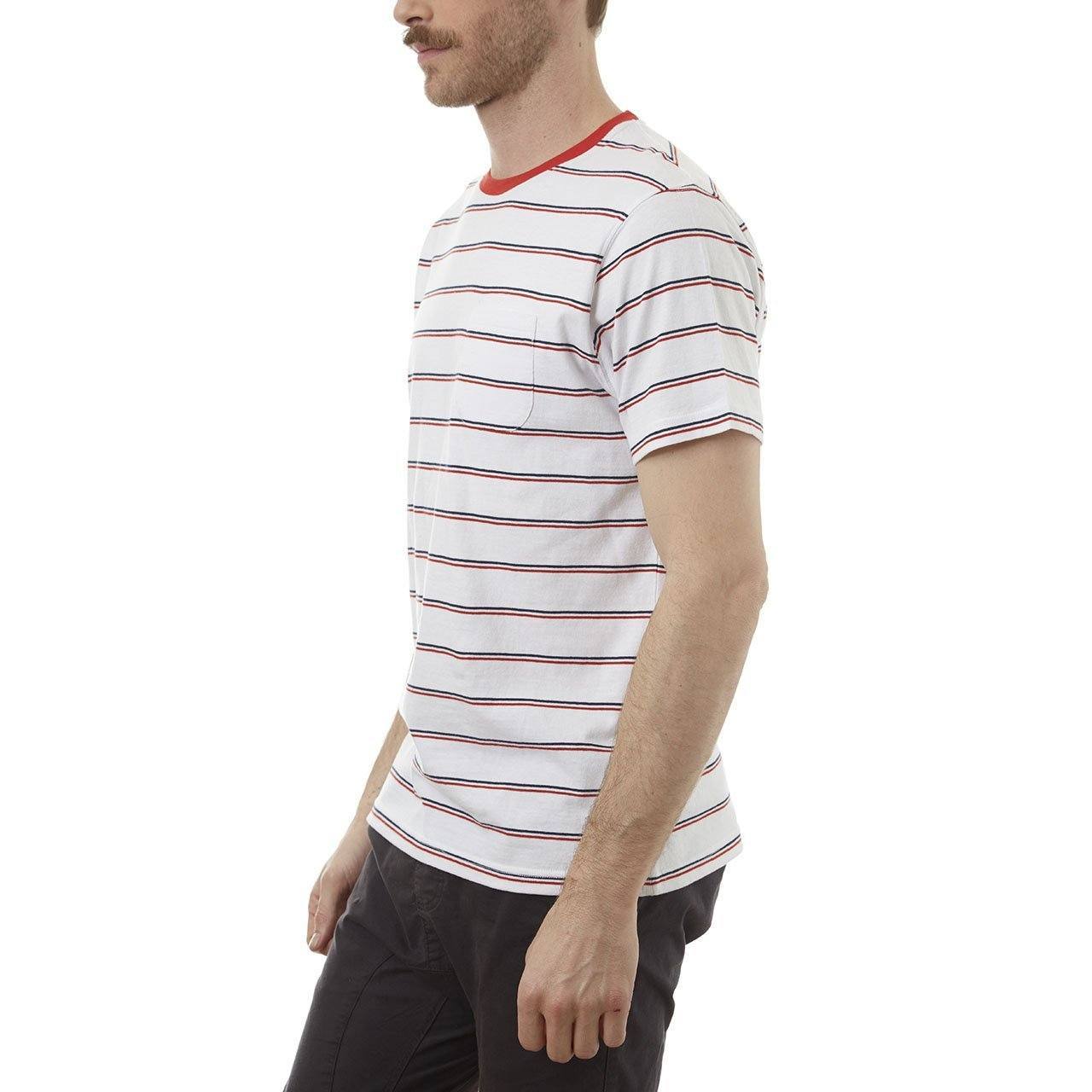 Edgar Striped Tee featuring yarn-dyed stripes, chambray back yolk, and a patch pocket.